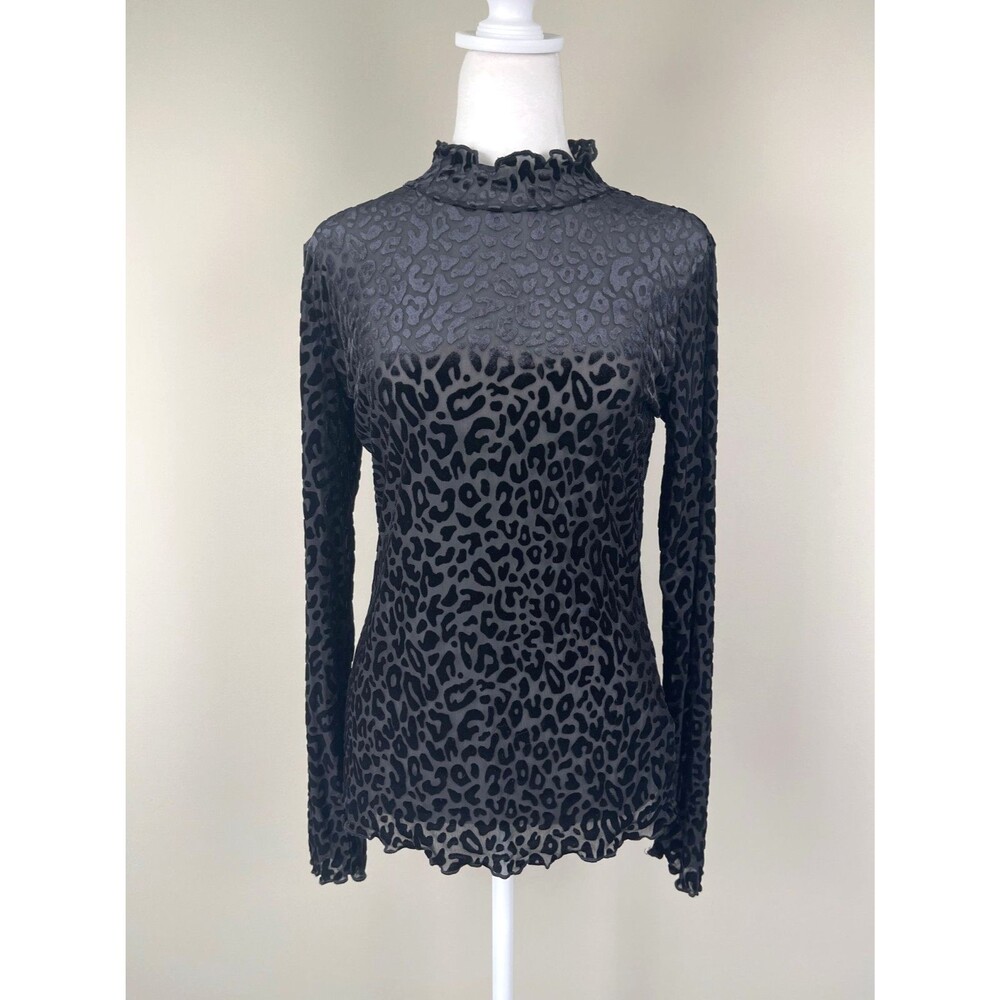 Hem & Thread Burnout Velvet Leopard Mesh Top Black Mock Neck Whimsigoth M